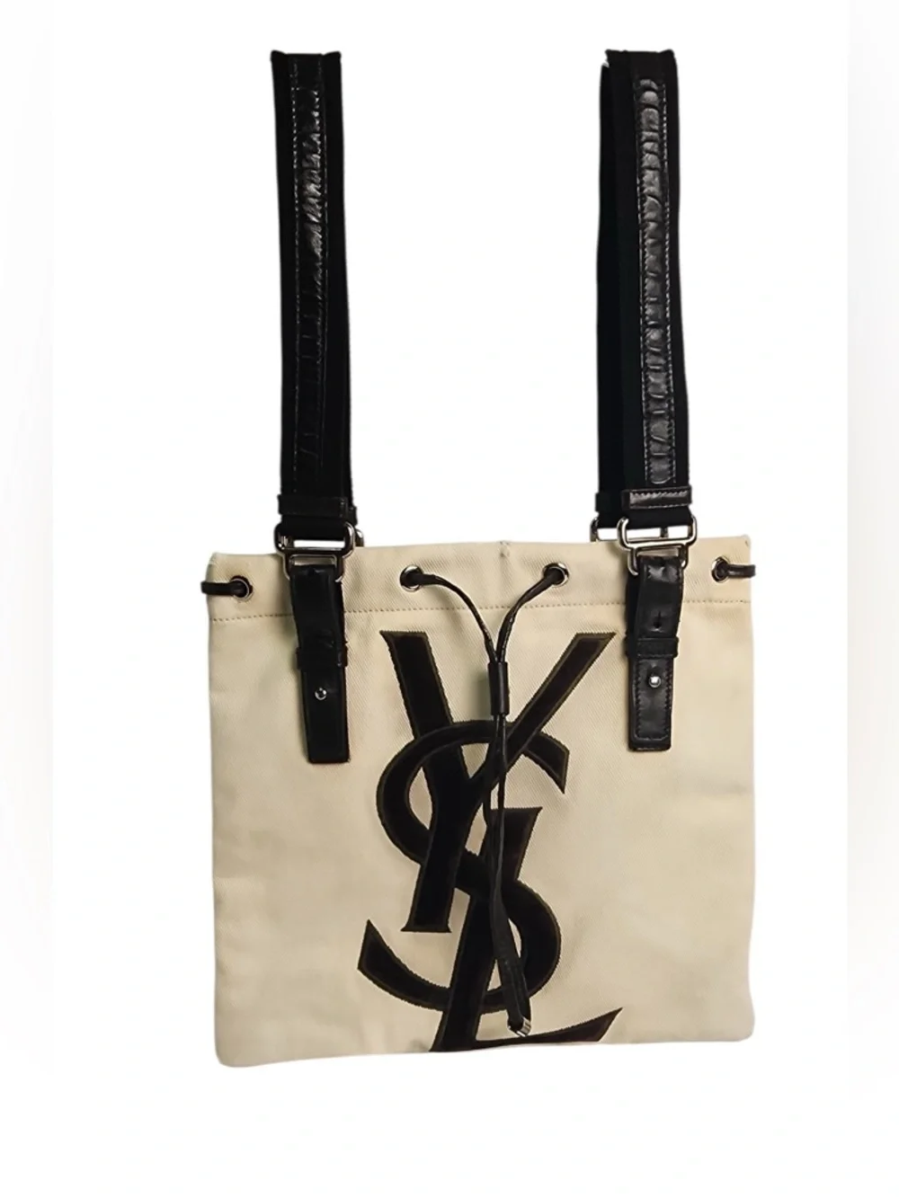 Yves Saint Laurent YSL Brown Cream Kahala Tote Messenger Bag